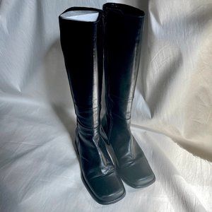Vintage 90s Italian Black Leather Square-Toe Boots